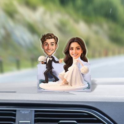 Personalized Couple Bobblehead Caricature Gift for Husband, Wife, Girlfriend, Boyfriend & Friends Solar Powered Moving Head Couple Gift for Birthday (Wedding Couple ift)